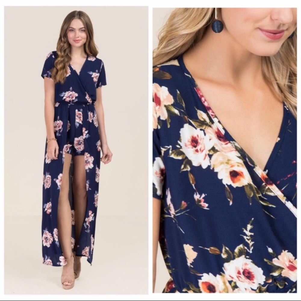 Francesca’s Collection Miami Floral Maxi Romper Dress XS